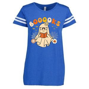 Wo Booooks Cute Ghost Reading Library Books Halloween Enza Ladies Jersey Football T-Shirt