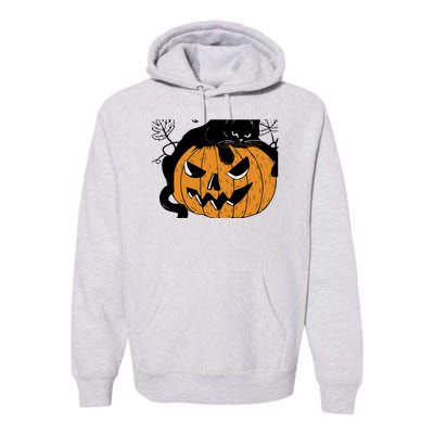 Wo Black Cat on Pumpkin Halloween Cute Premium Hoodie