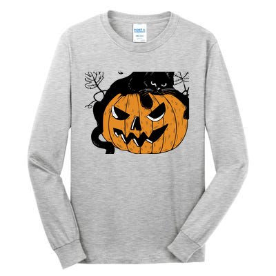 Wo Black Cat on Pumpkin Halloween Cute Tall Long Sleeve T-Shirt