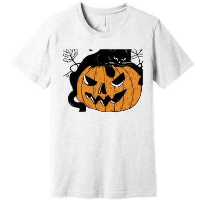 Wo Black Cat on Pumpkin Halloween Cute Premium T-Shirt