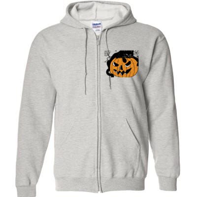 Wo Black Cat on Pumpkin Halloween Cute Full Zip Hoodie