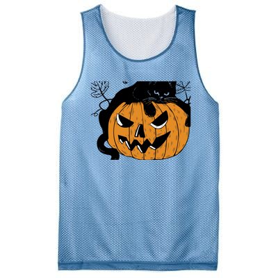 Wo Black Cat on Pumpkin Halloween Cute Mesh Reversible Basketball Jersey Tank