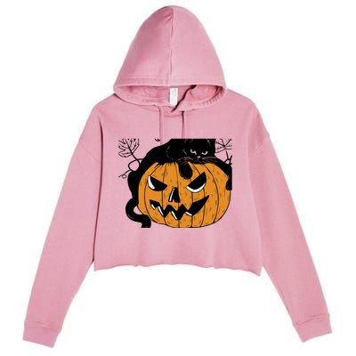 Wo Black Cat on Pumpkin Halloween Cute Crop Fleece Hoodie