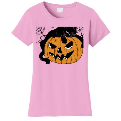 Wo Black Cat on Pumpkin Halloween Cute Women's T-Shirt