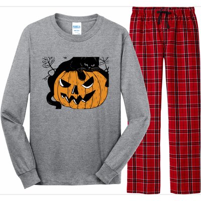 Wo Black Cat on Pumpkin Halloween Cute Long Sleeve Pajama Set