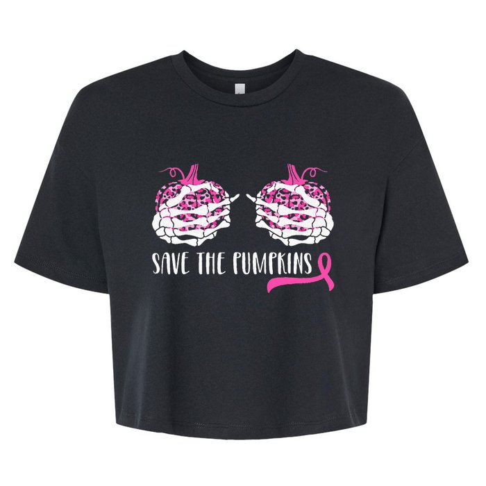 Woman Breast Cancer Awareness Save The Pumpkins Halloween Bella+Canvas Jersey Crop Tee