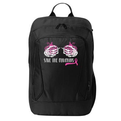 Woman Breast Cancer Awareness Save The Pumpkins Halloween City Backpack