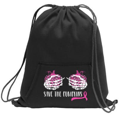 Woman Breast Cancer Awareness Save The Pumpkins Halloween Sweatshirt Cinch Pack Bag