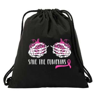 Woman Breast Cancer Awareness Save The Pumpkins Halloween Drawstring Bag