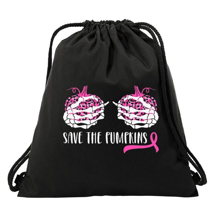 Woman Breast Cancer Awareness Save The Pumpkins Halloween Drawstring Bag