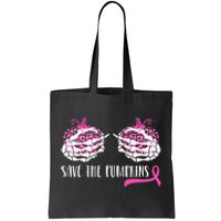 Woman Breast Cancer Awareness Save The Pumpkins Halloween Tote Bag