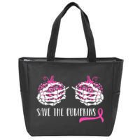 Woman Breast Cancer Awareness Save The Pumpkins Halloween Zip Tote Bag