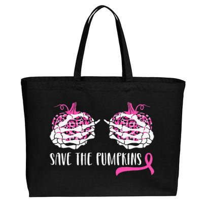 Woman Breast Cancer Awareness Save The Pumpkins Halloween Cotton Canvas Jumbo Tote