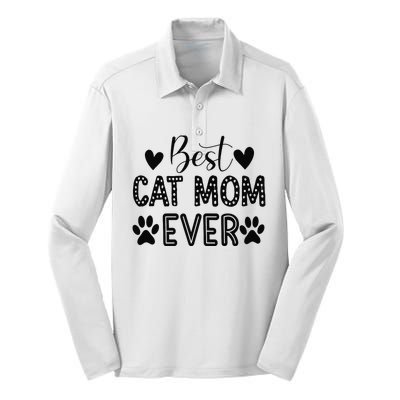 Wo Best Cat Mom Ever Silk Touch Performance Long Sleeve Polo