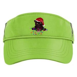 Watercolor Black Cat Santa Tangled Up In Christmas Lights Gift Adult Drive Performance Visor