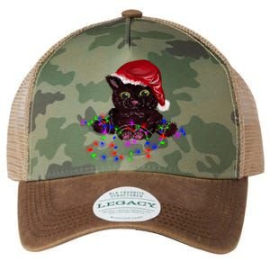 Watercolor Black Cat Santa Tangled Up In Christmas Lights Gift Legacy Tie Dye Trucker Hat