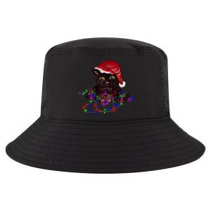 Watercolor Black Cat Santa Tangled Up In Christmas Lights Gift Cool Comfort Performance Bucket Hat