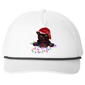 Watercolor Black Cat Santa Tangled Up In Christmas Lights Gift Snapback Five-Panel Rope Hat