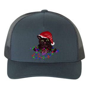 Watercolor Black Cat Santa Tangled Up In Christmas Lights Gift Yupoong Adult 5-Panel Trucker Hat