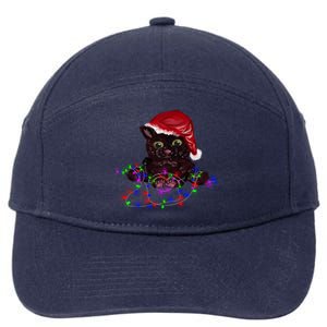 Watercolor Black Cat Santa Tangled Up In Christmas Lights Gift 7-Panel Snapback Hat