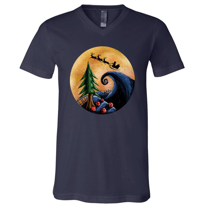 Work Before Christmas Santa's Art Wave V-Neck T-Shirt