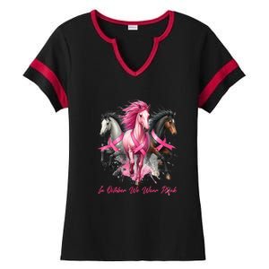 Women Breast Cancer Awareness In October We Wear Pin.K Horse Gift Ladies Halftime Notch Neck Tee