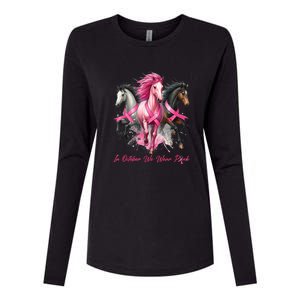 Women Breast Cancer Awareness In October We Wear Pin.K Horse Gift Womens Cotton Relaxed Long Sleeve T-Shirt