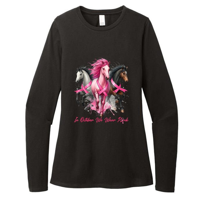 Women Breast Cancer Awareness In October We Wear Pin.K Horse Gift Womens CVC Long Sleeve Shirt