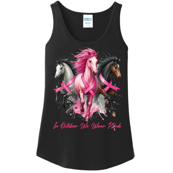 Women Breast Cancer Awareness In October We Wear Pin.K Horse Gift Ladies Essential Tank