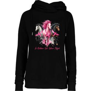 Women Breast Cancer Awareness In October We Wear Pin.K Horse Gift Womens Funnel Neck Pullover Hood