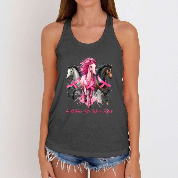 Women Breast Cancer Awareness In October We Wear Pin.K Horse Gift Women's Knotted Racerback Tank