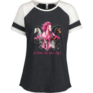 Women Breast Cancer Awareness In October We Wear Pin.K Horse Gift Enza Ladies Jersey Colorblock Tee