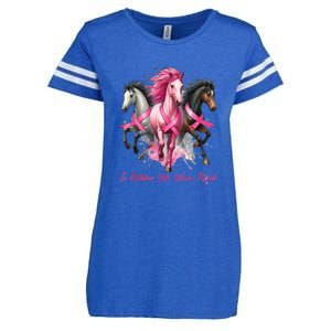 Women Breast Cancer Awareness In October We Wear Pin.K Horse Gift Enza Ladies Jersey Football T-Shirt