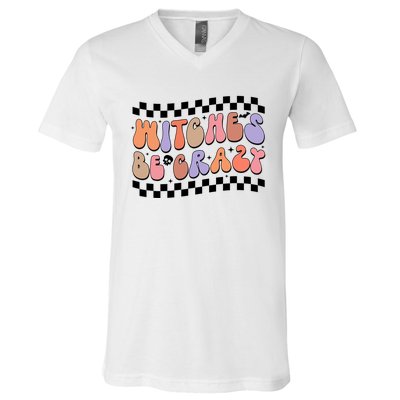 Witches Be Crazy And Witch Spooky Halloween Season Checkered Gift V-Neck T-Shirt