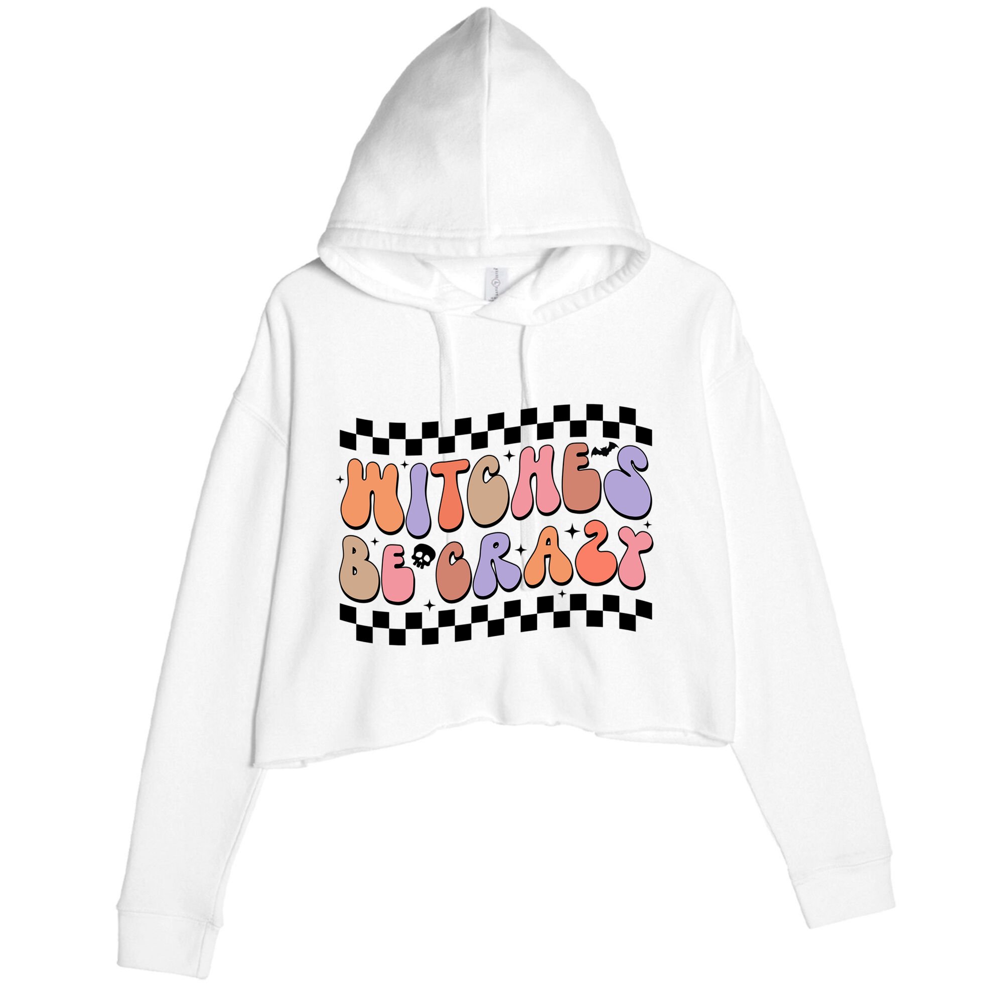 Witches Be Crazy And Witch Spooky Halloween Season Checkered Gift Crop Fleece Hoodie