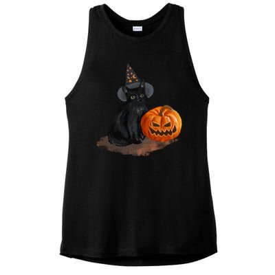 Witch Black Cat Pumpkin Halloween Ladies PosiCharge Tri-Blend Wicking Tank