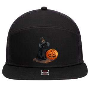 Witch Black Cat Pumpkin Halloween 7 Panel Mesh Trucker Snapback Hat