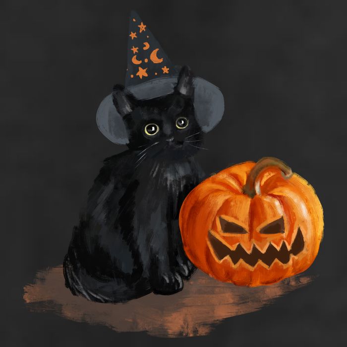 Witch Black Cat Pumpkin Halloween 7 Panel Mesh Trucker Snapback Hat