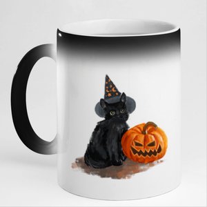 Witch Black Cat Pumpkin Halloween 11oz Black Color Changing Mug