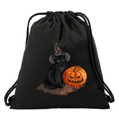 Witch Black Cat Pumpkin Halloween Drawstring Bag