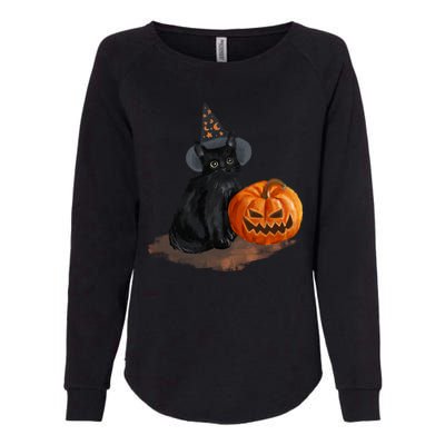 Witch Black Cat Pumpkin Halloween Womens California Wash Sweatshirt