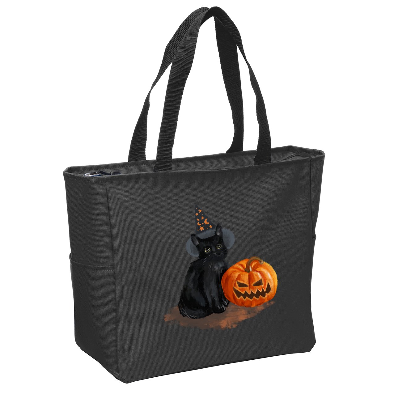 Witch Black Cat Pumpkin Halloween Zip Tote Bag