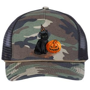 Witch Black Cat Pumpkin Halloween Retro Rope Trucker Hat Cap