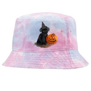 Witch Black Cat Pumpkin Halloween Tie-Dyed Bucket Hat