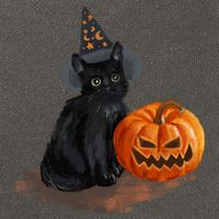 Witch Black Cat Pumpkin Halloween Cotton Canvas Backpack
