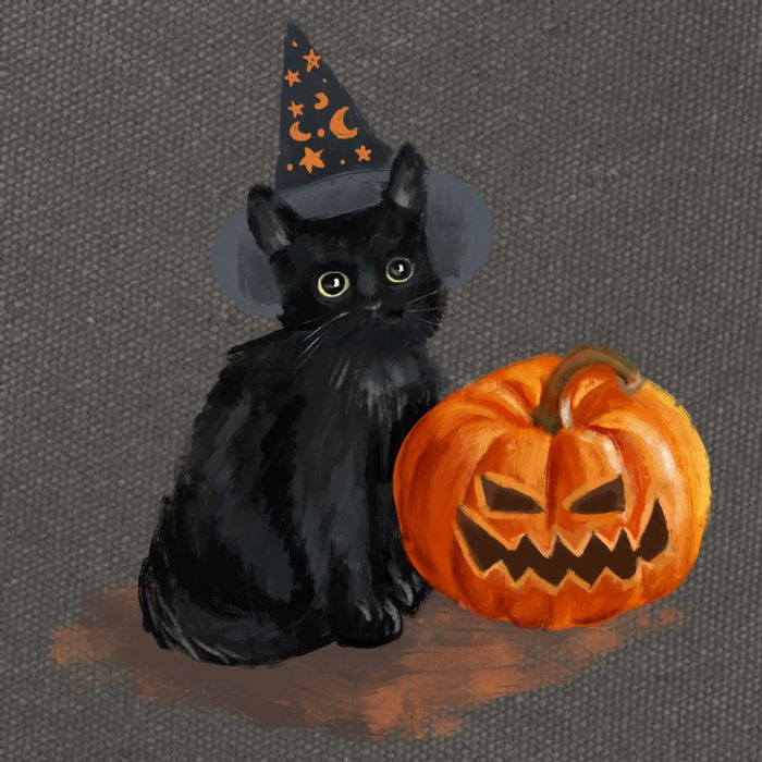 Witch Black Cat Pumpkin Halloween Cotton Canvas Backpack