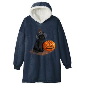 Witch Black Cat Pumpkin Halloween Hooded Wearable Blanket