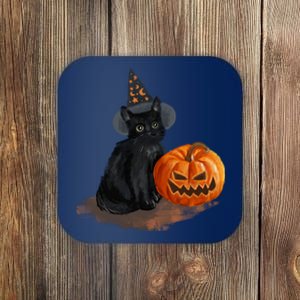 Witch Black Cat Pumpkin Halloween Coaster