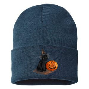 Witch Black Cat Pumpkin Halloween Sustainable Knit Beanie