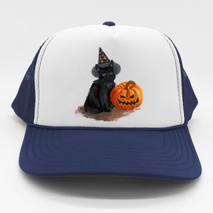 Witch Black Cat Pumpkin Halloween Trucker Hat